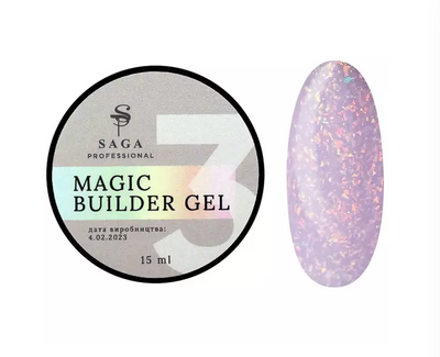 Гель для наращивания Saga Professional Magic Builder Gel 03, розовый с цветными хлопьями потали, 15 мл 685576 фото