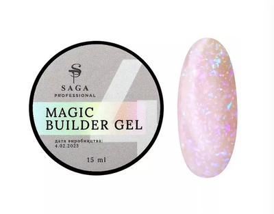 Гель для наращивания Saga Professional Magic Builder Gel 04, персиковый беж с цветными хлопьями потали, 15 мл 675666 фото