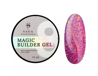 Гель для наращивания Saga Professional Magic Builder Gel 08, фуксия с цветными хлопьями потали, 15 мл 74576 фото