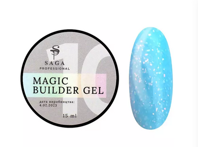 Гель для наращивания Saga Professional Magic Builder Gel 10, голубой с хлопьями потали, 15 мл 57785 фото